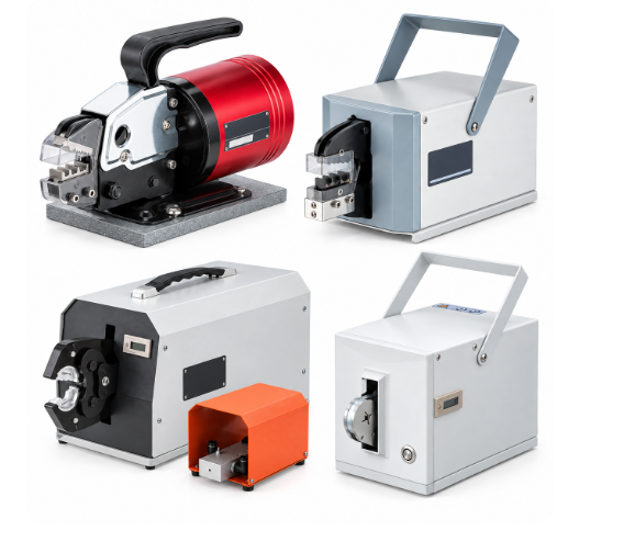 Pneumatic and electric terminal crimping machines with interchangeable dies