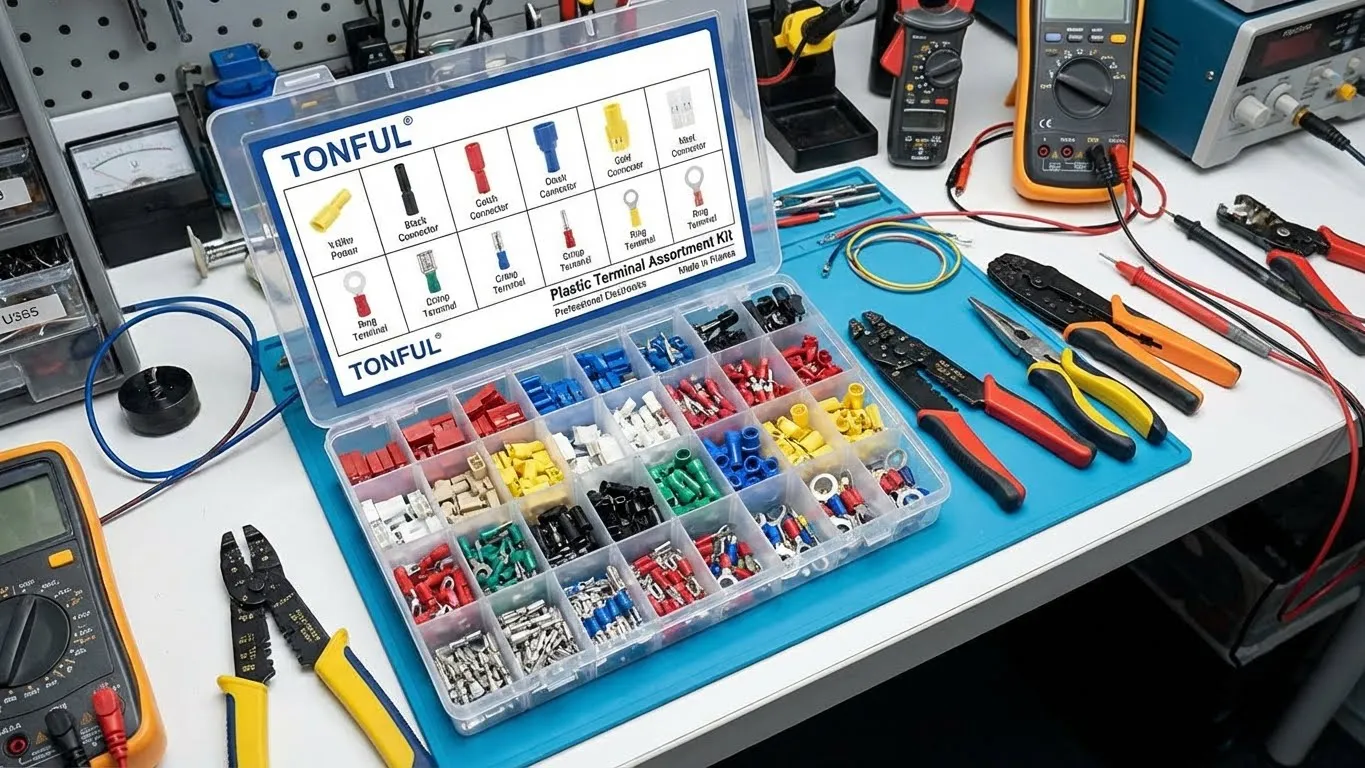 TONFUL-terminal-assortment-kit-open-on-professional-workbench-showing-organized-electrical-connectors-and-terminals-for-repair-shop-use-2