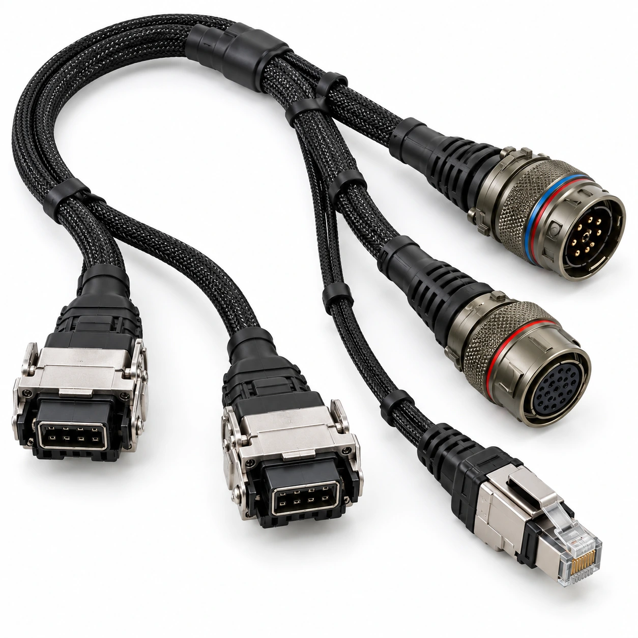 Illustrative railway & communications wiring harness custom cable assembly