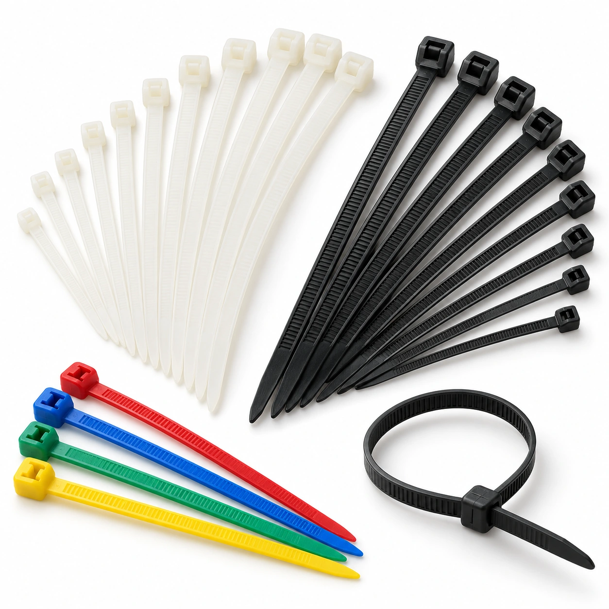 Natural, black and coloured one-piece self-locking Nylon 66 cable ties