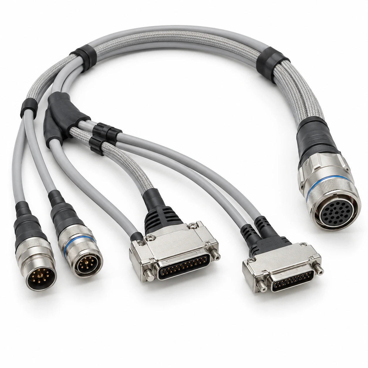 Illustrative semiconductor equipment wiring harness custom cable assembly