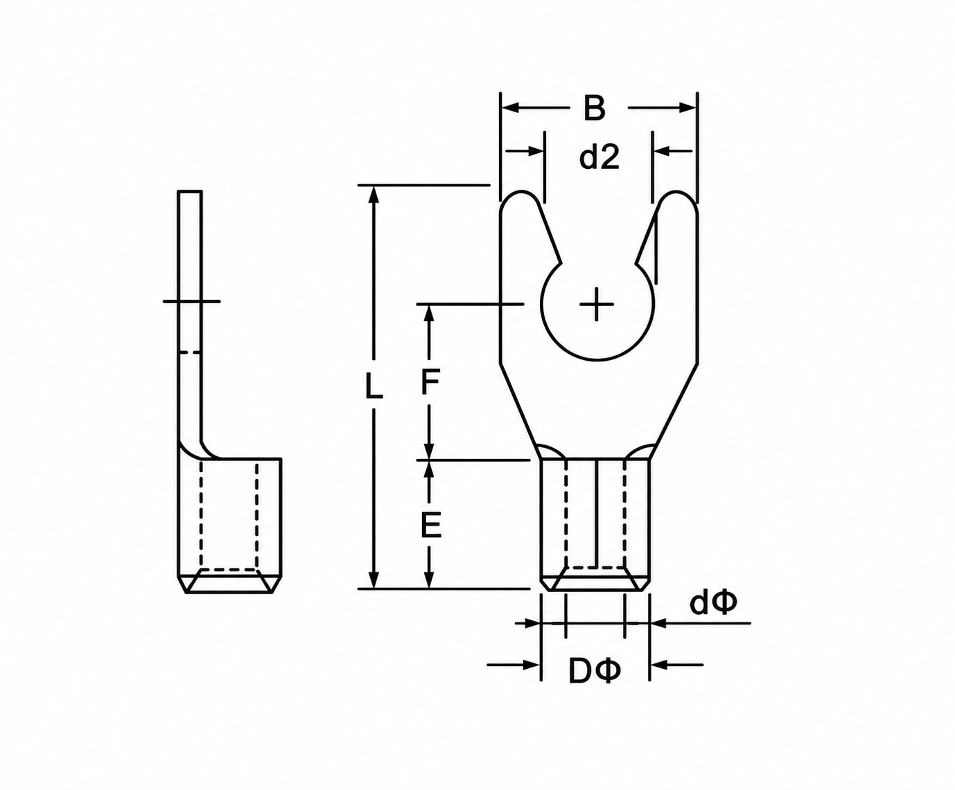 LSNB locking fork terminal dimension reference
