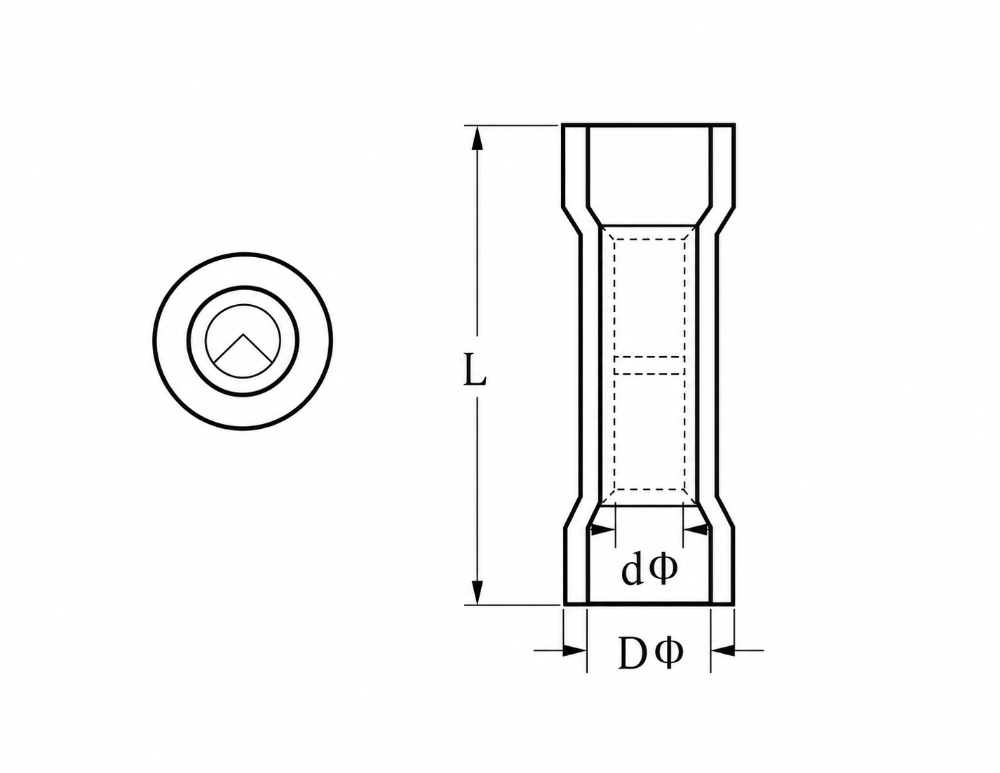 BNYF nylon butt connector dimension reference