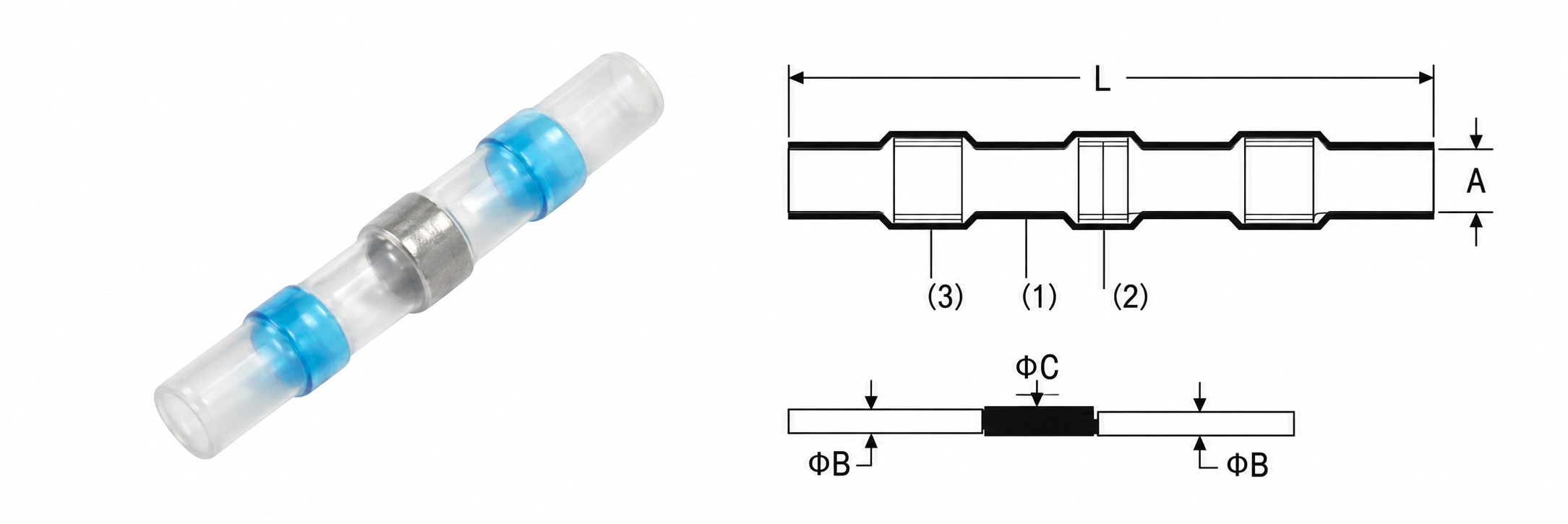 HXT solder seal heat shrink butt connector dimension reference