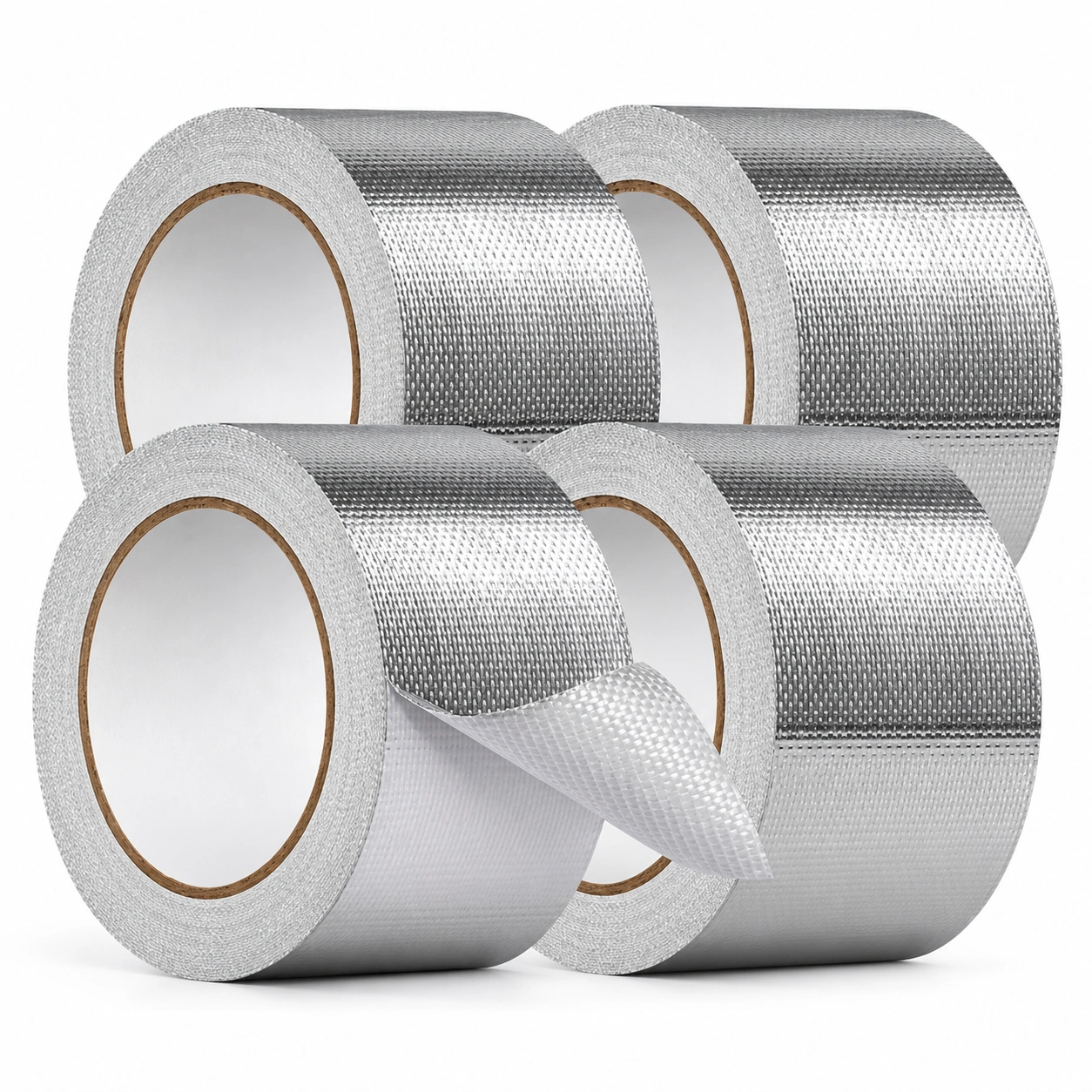 HD recreation of four aluminum foil-fiberglass tape rolls