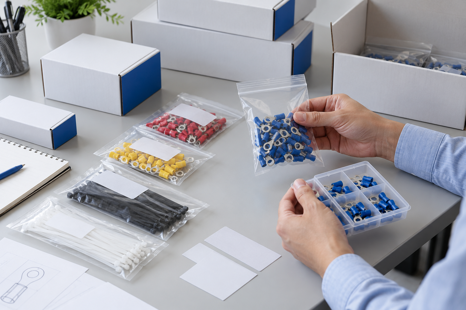 Illustration of electrical accessory packaging and OEM label options