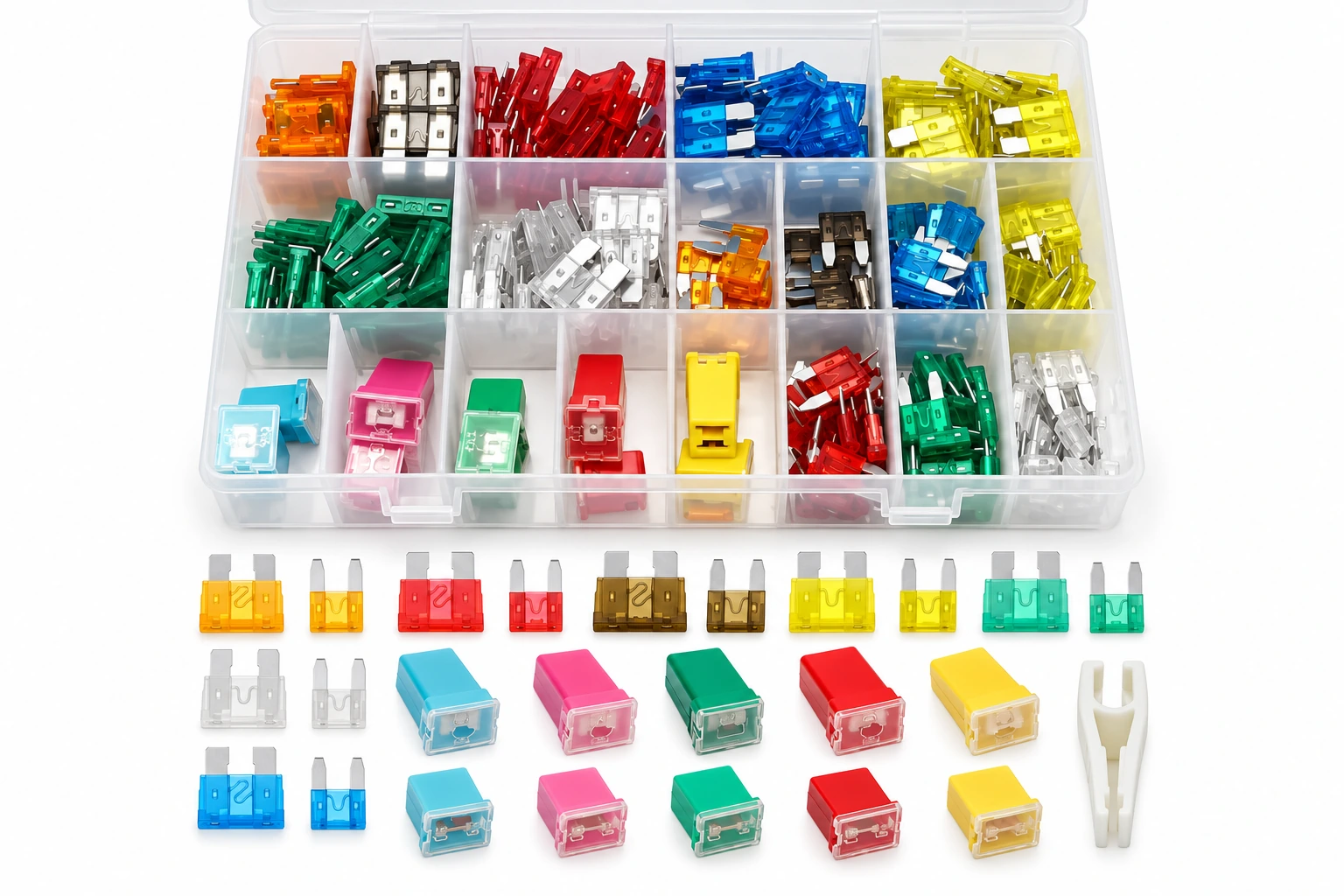 Automotive Fuse Assortment in a divided storage case — illustrative product image