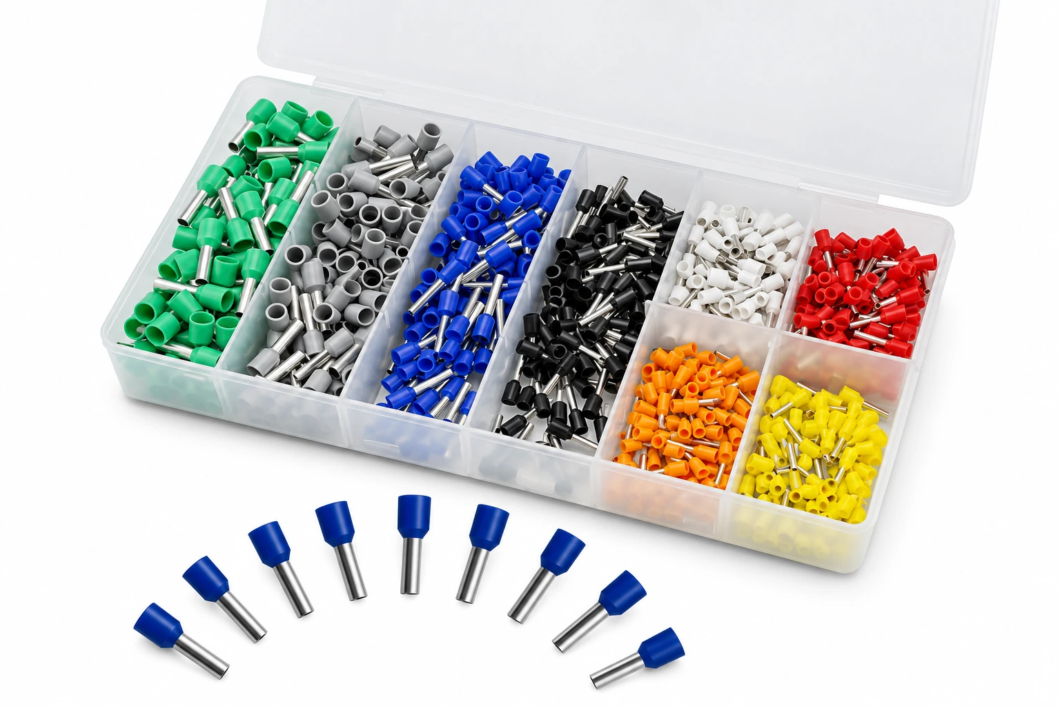 Cord End Terminal Assortment in a divided storage case — illustrative product image