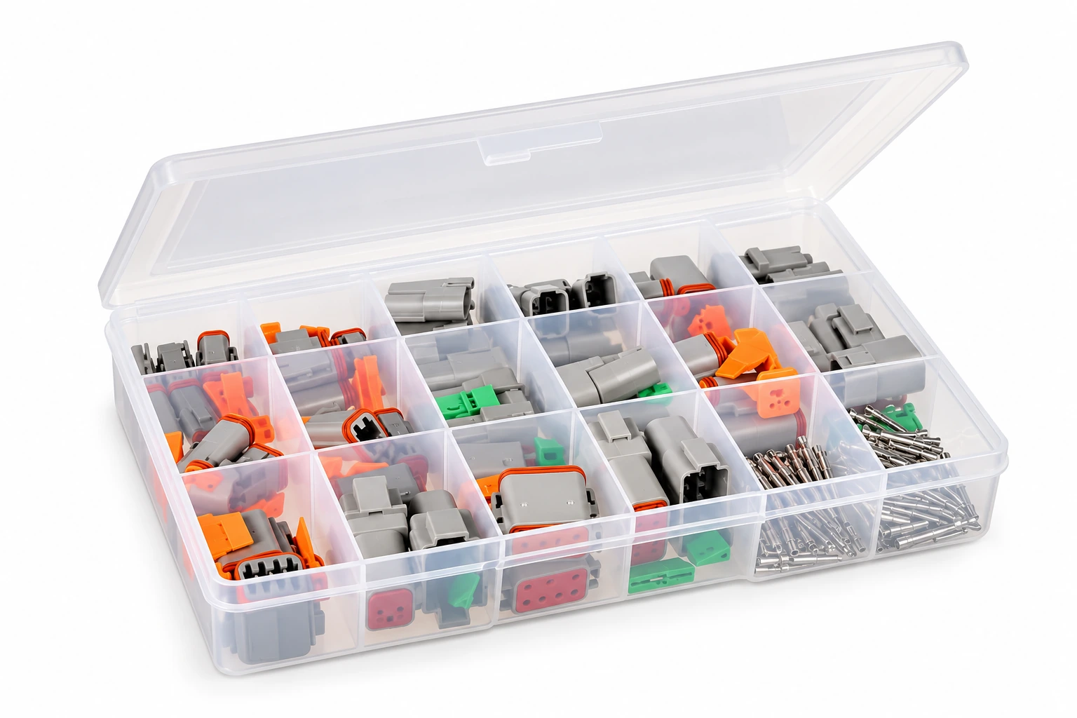 DEUTSCH-Style Connector Assortment in a divided storage case — illustrative product image