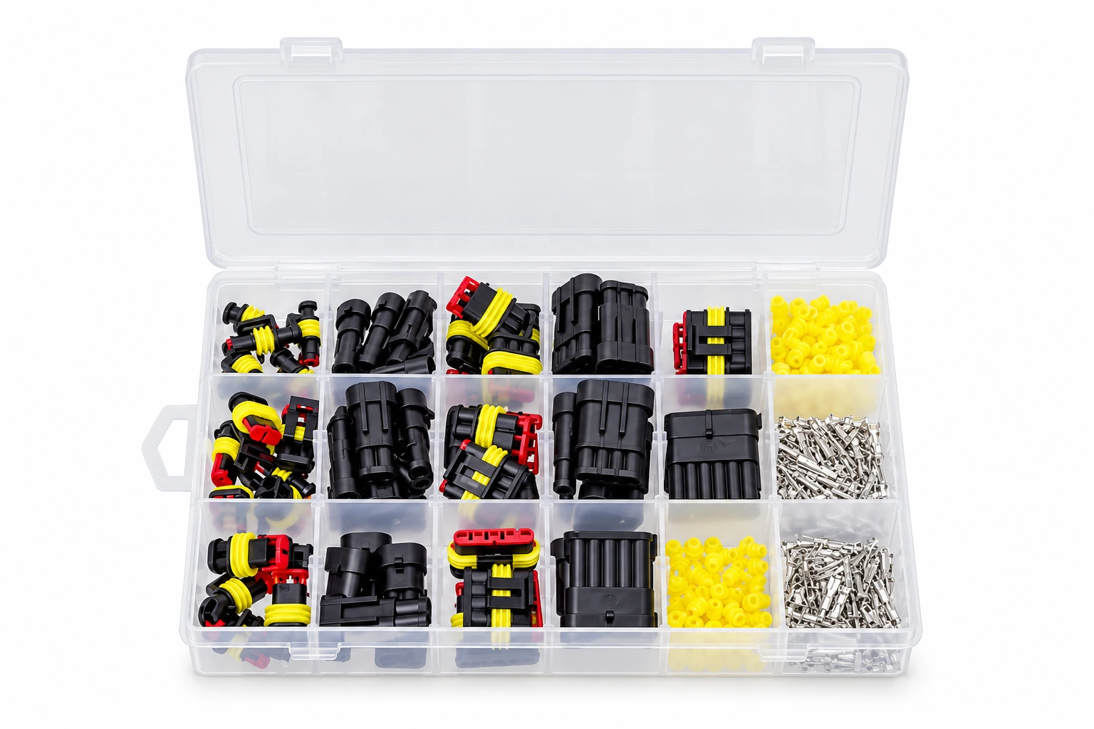 Superseal-Style Connector Assortment in a divided storage case — illustrative product image