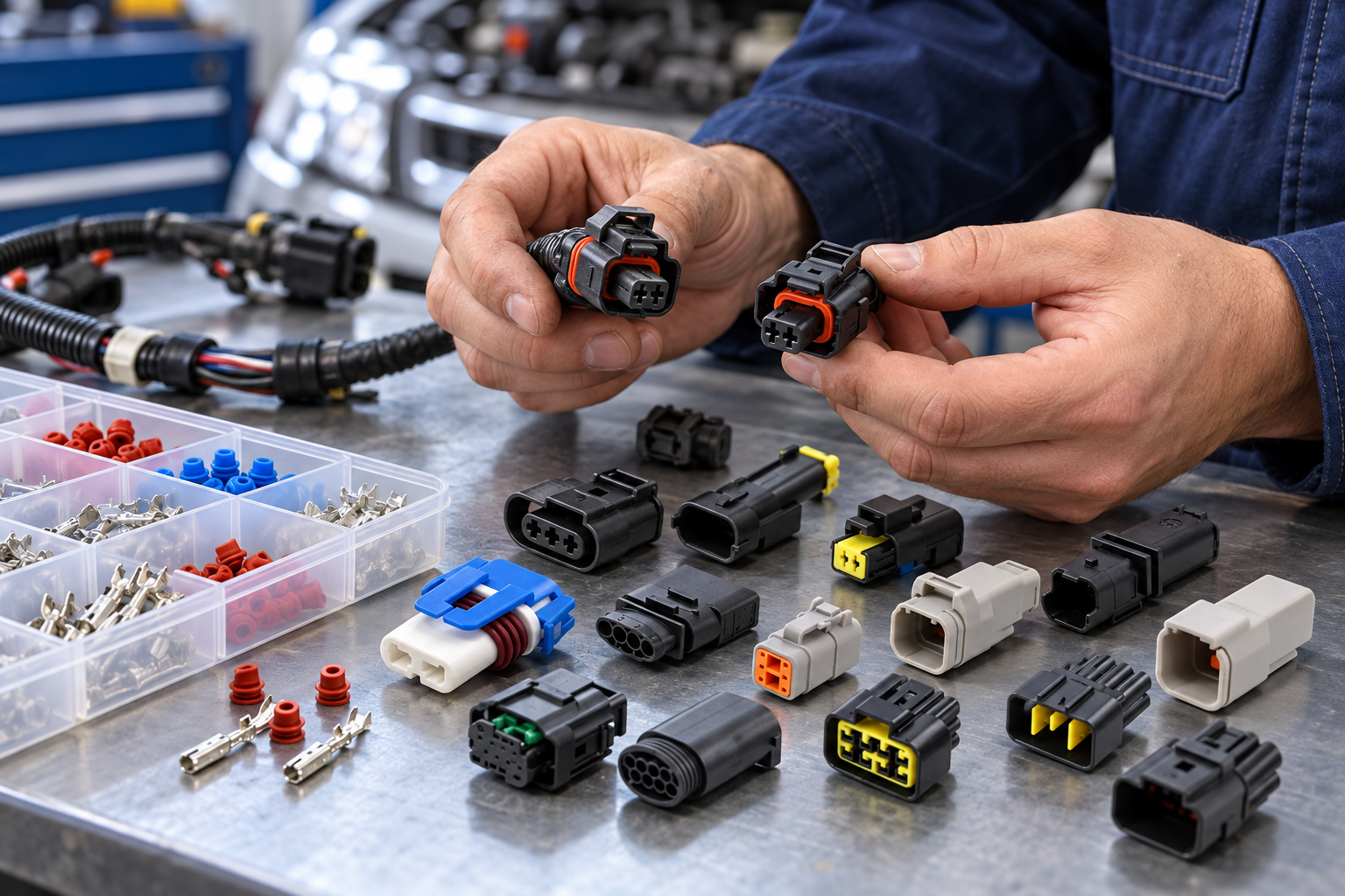 Illustrative automotive connector scene: Aftermarket Repair & Parts Supply