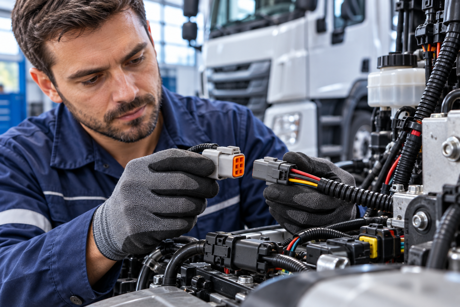 Illustrative automotive connector scene: Commercial Vehicles & Mobile Equipment