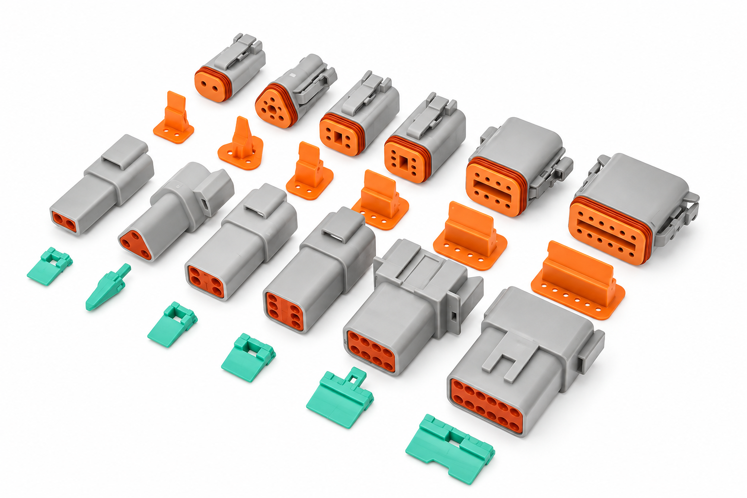 Illustrative Deutsch DT Series automotive connector housing and component arrangement based on the original product image