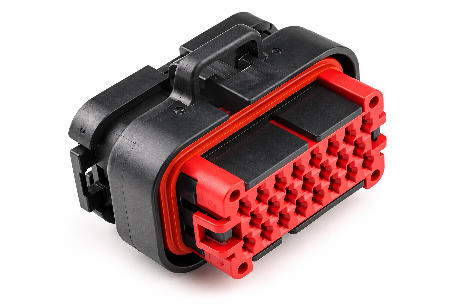 Illustrative ECU And PCB Series automotive connector housing and component arrangement based on the original product image