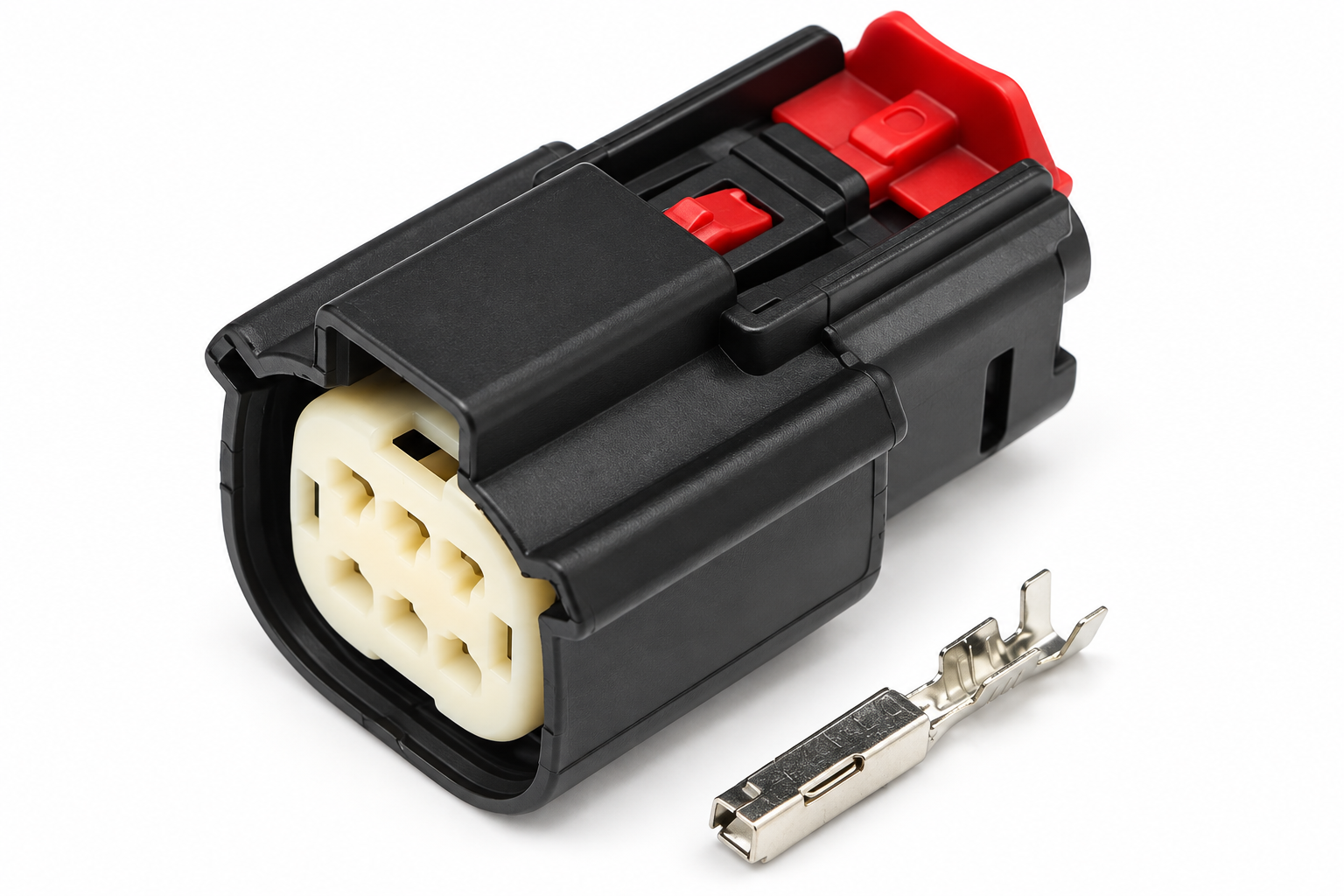 Illustrative Molex MX150 Series automotive connector housing and component arrangement based on the original product image