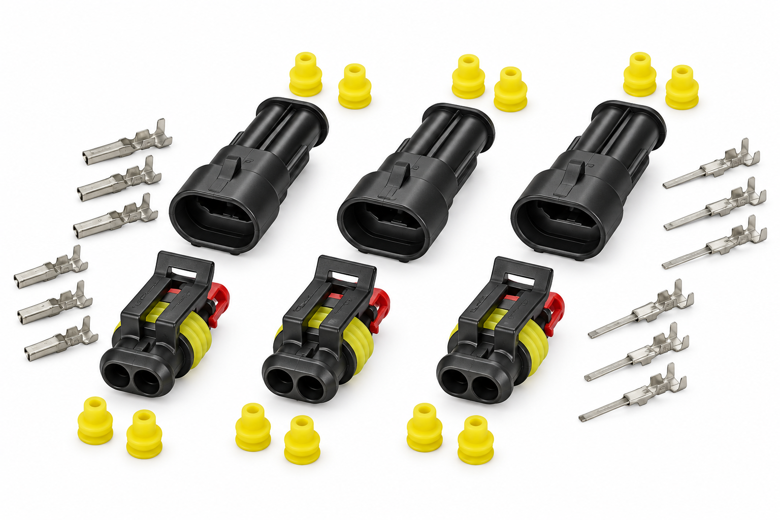 Illustrative TE AMP Superseal Series automotive connector housing and component arrangement based on the original product image
