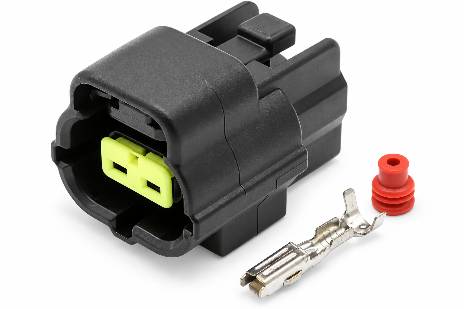 Illustrative TE ECONO-J MK-2 Series automotive connector housing and component arrangement based on the original product image