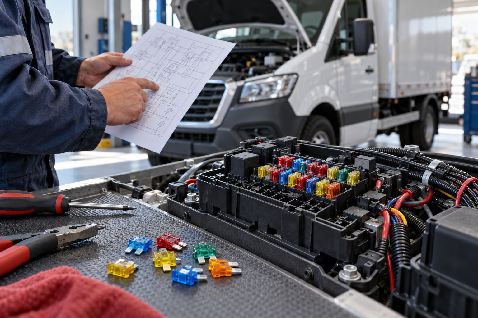 Illustrative automotive blade fuse scene: Commercial Vehicle Auxiliary Circuits