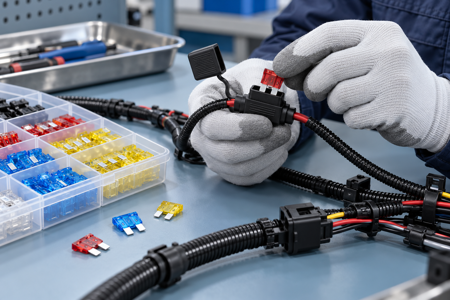 Illustrative automotive blade fuse scene: Automotive Wiring Harness Assembly