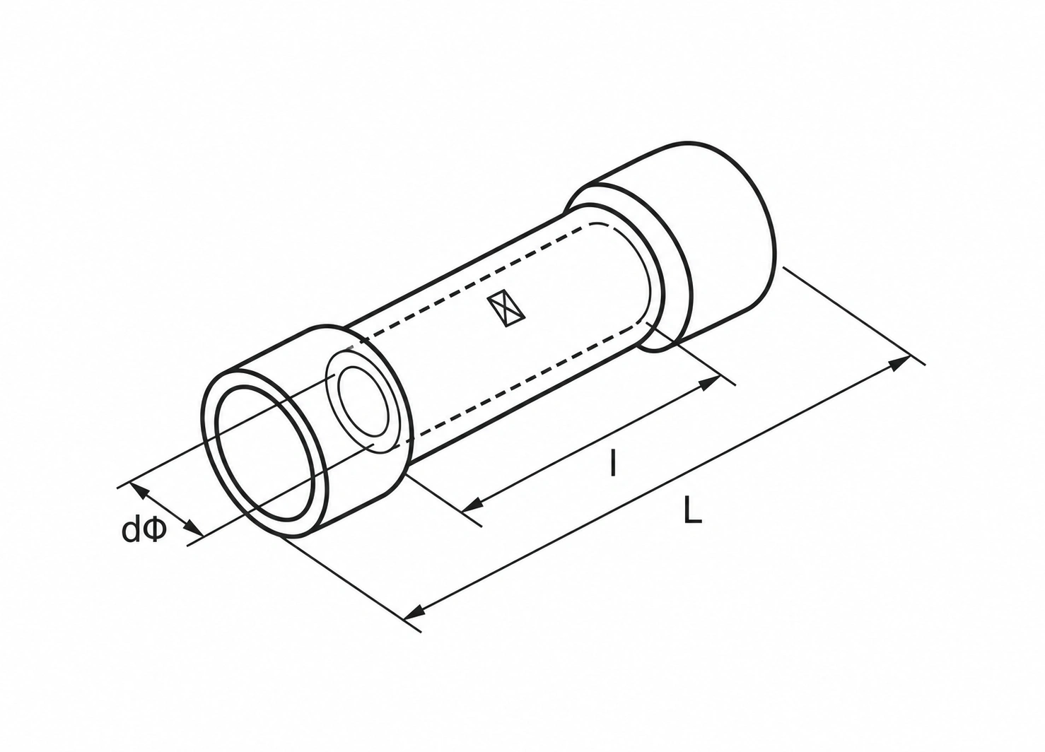 BV insulated butt connector dimensional reference showing dΦ l and L