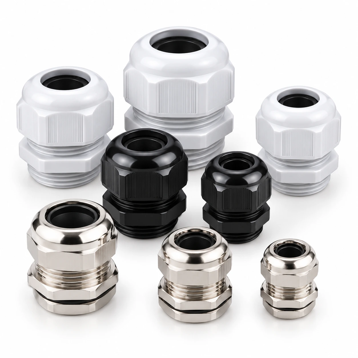 PP plastic and nickel-plated brass cable gland product collection