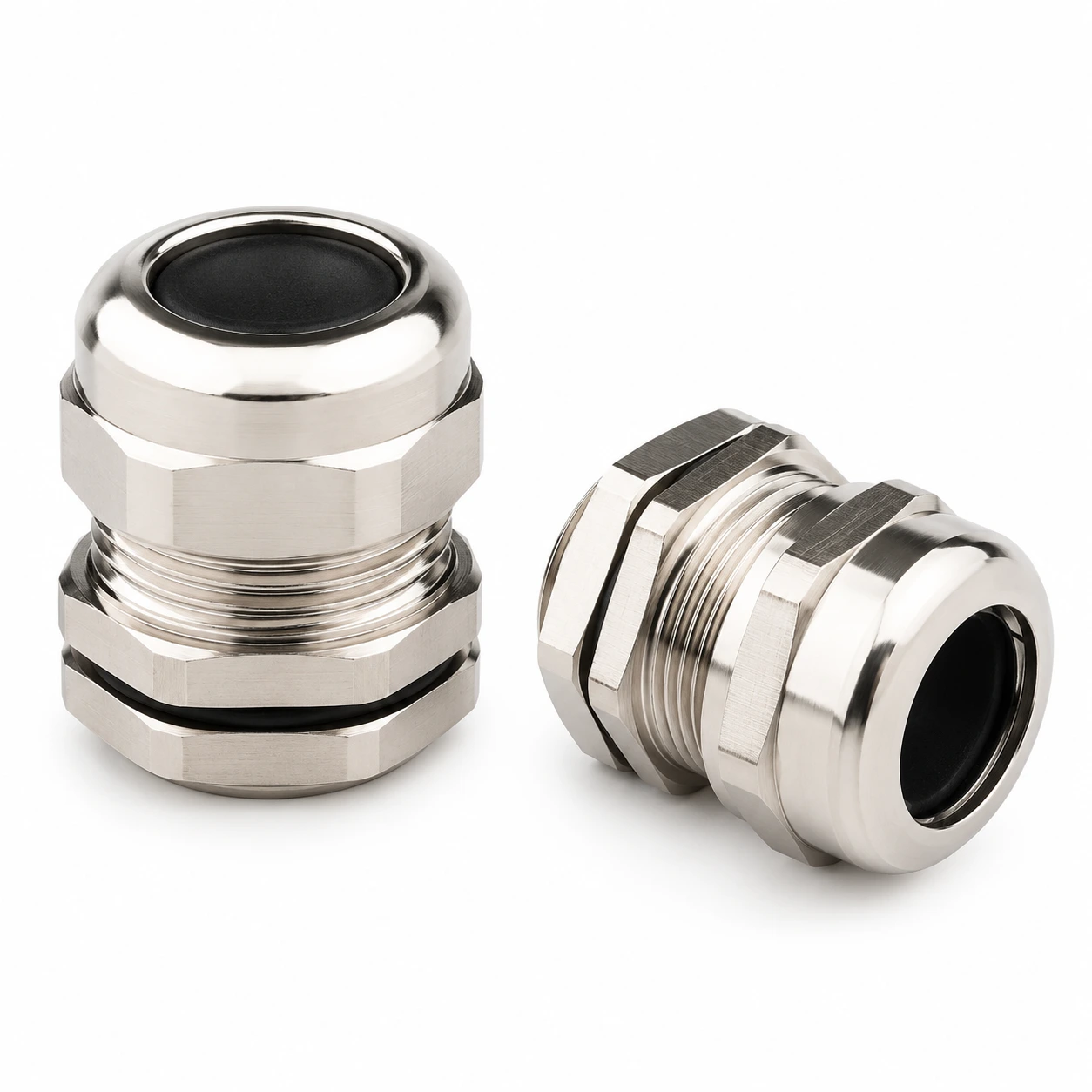Nickel-plated brass cable glands for the NPT thread family