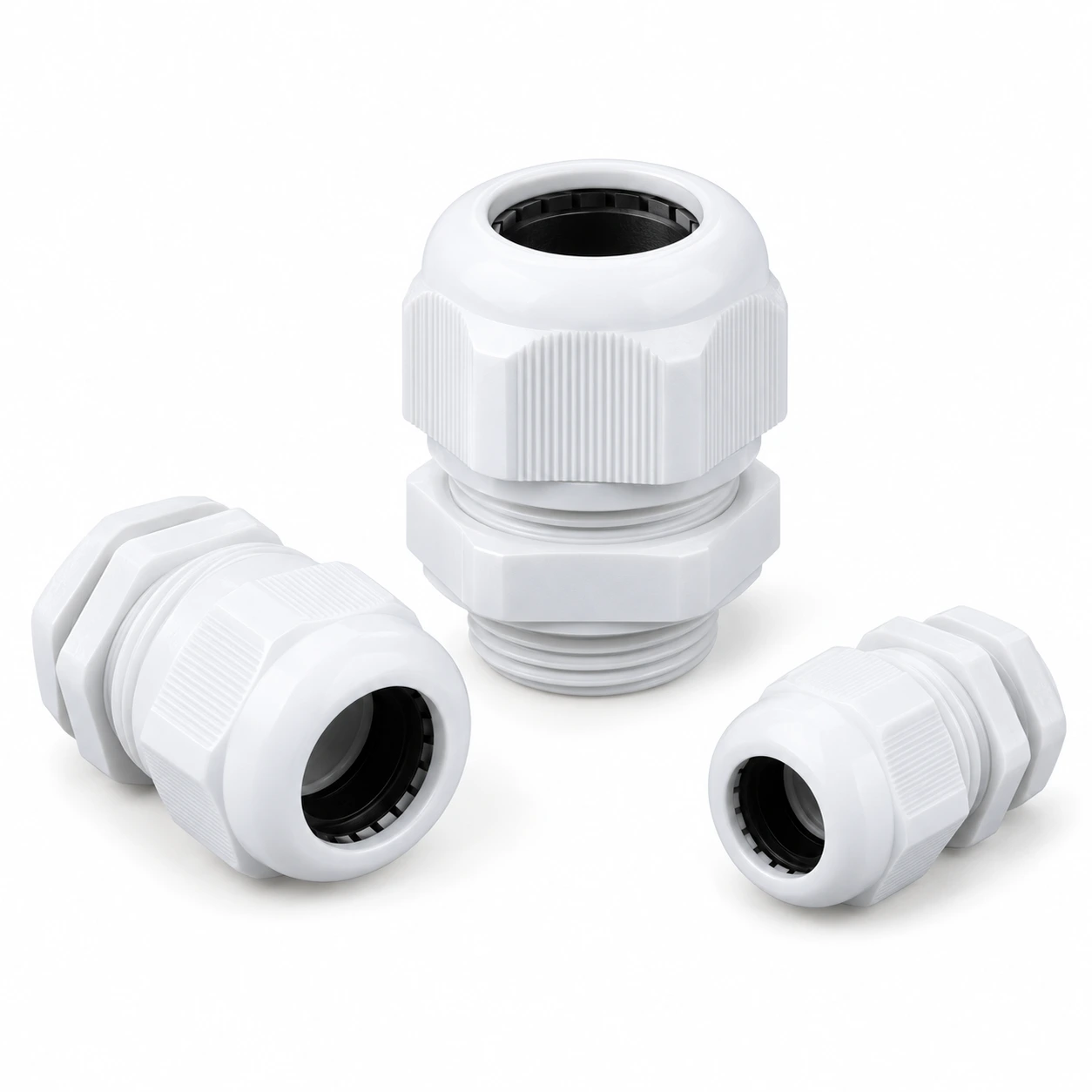 White PP plastic cable glands for the PG thread product family