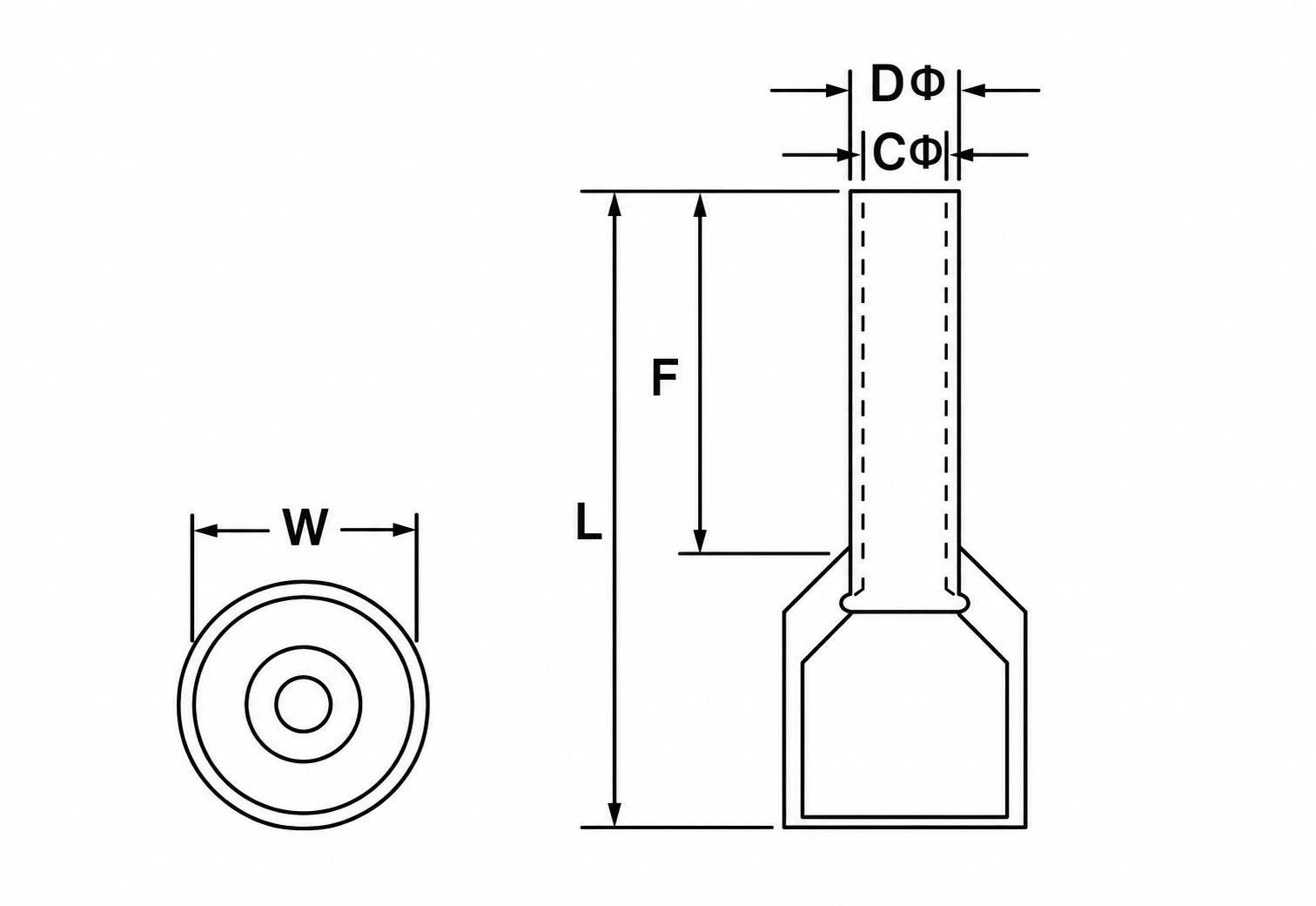 E cord end terminal dimension drawing