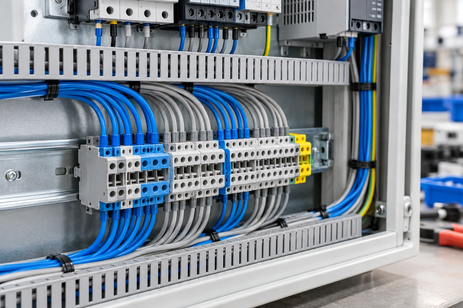 Illustrative ferrule terminations in an industrial control cabinet