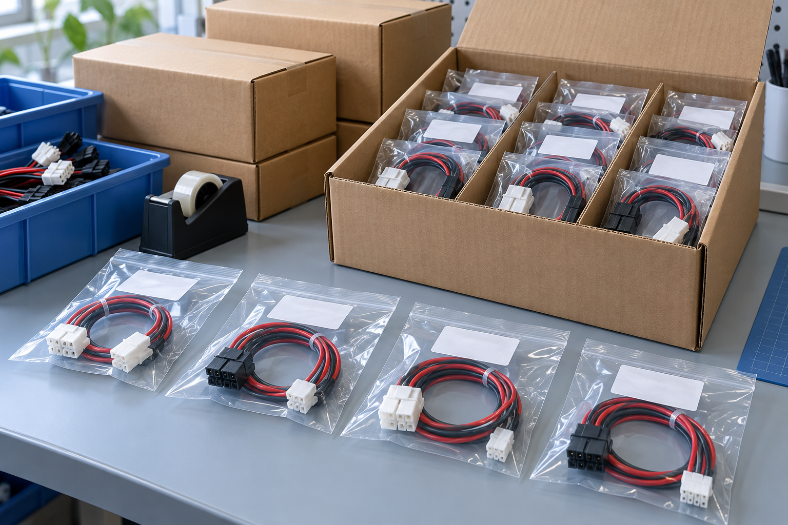 Illustrative wire harness packaging scene