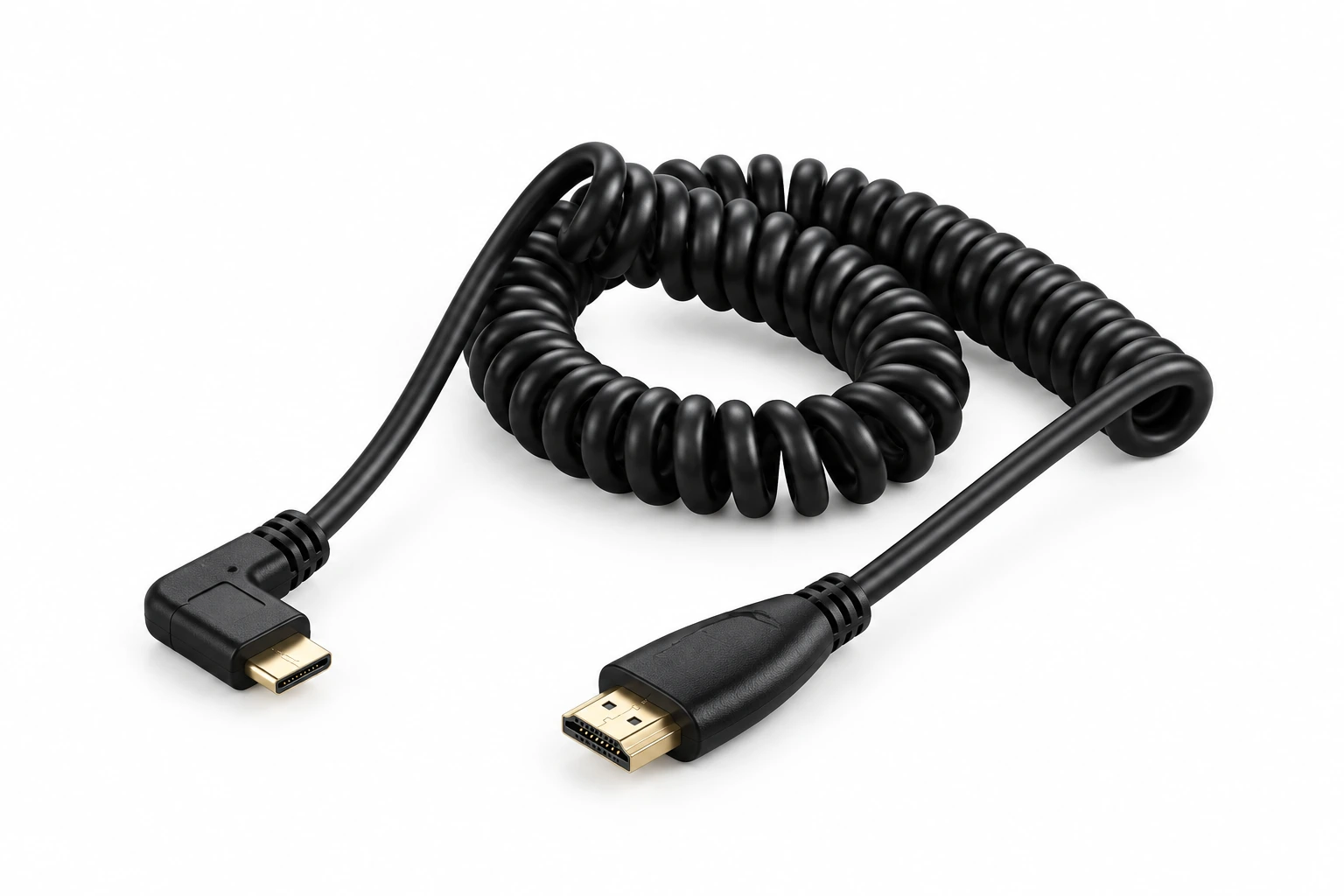 Left-Angle Coiled Mini-HDMI-to-HDMI Cable — illustrative product image