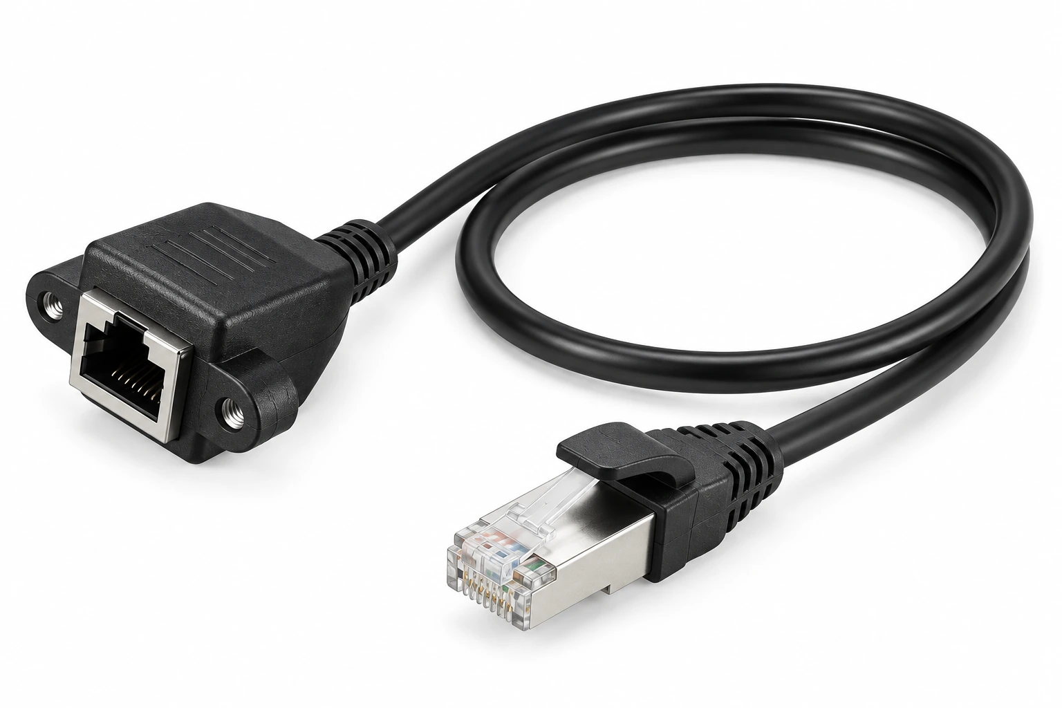 RJ45 Male-to-Female Panel-Mount Extension Cable — illustrative product image