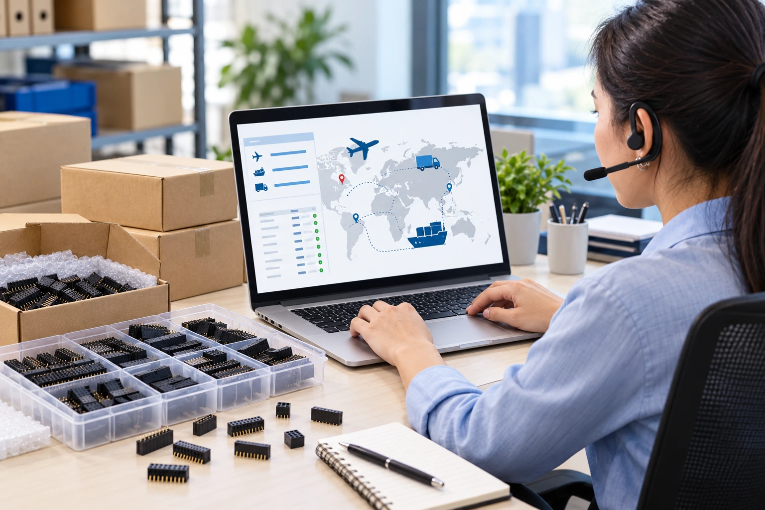 Packaging & Logistics Support — illustrative female header connector image