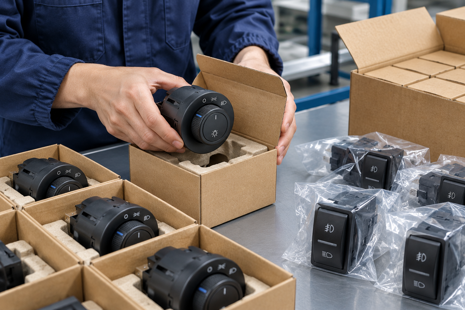 Illustrative headlight switch scene: Protective Packaging & Order Preparation