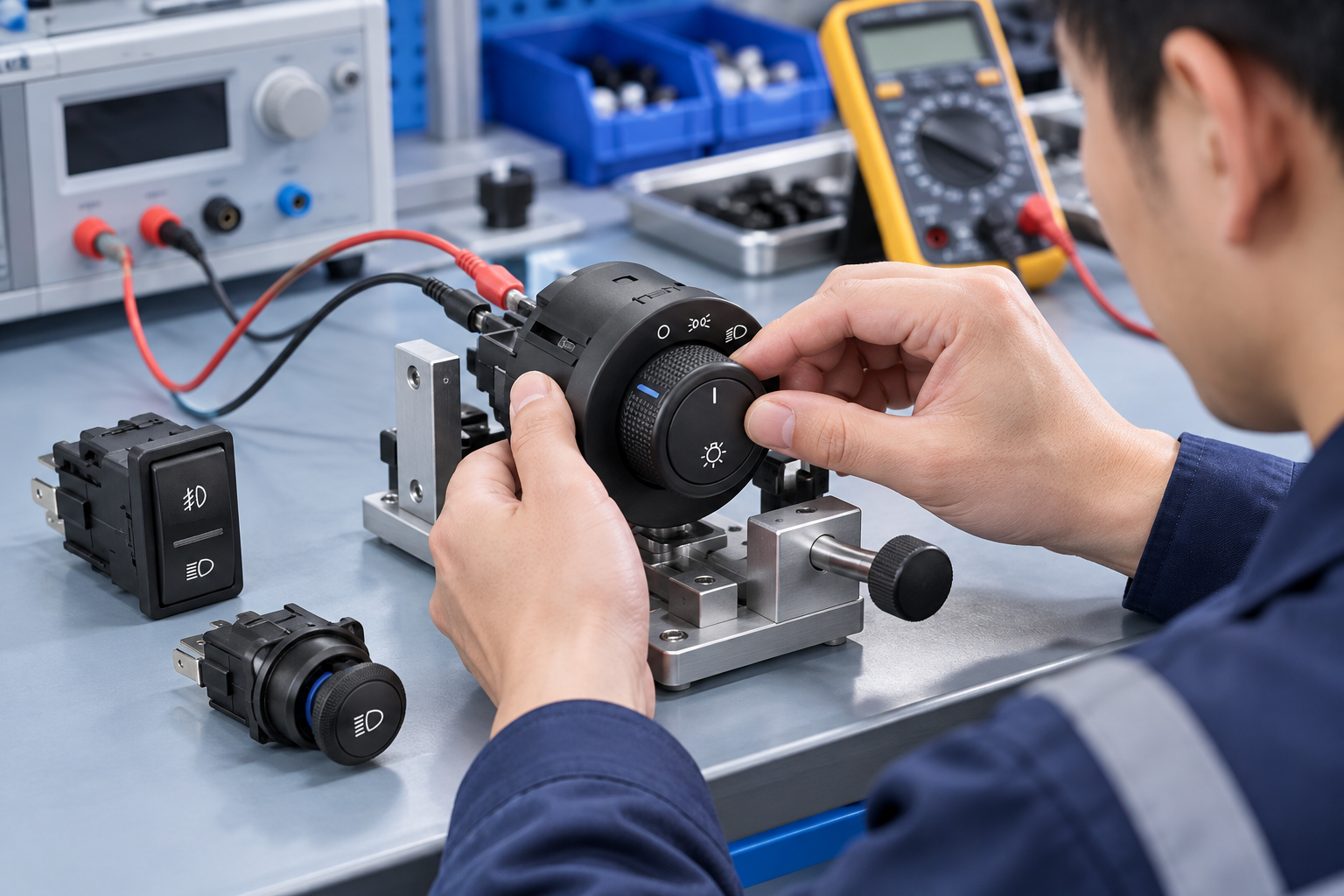Illustrative automotive headlight switch service scene: Engineering & Testing Support