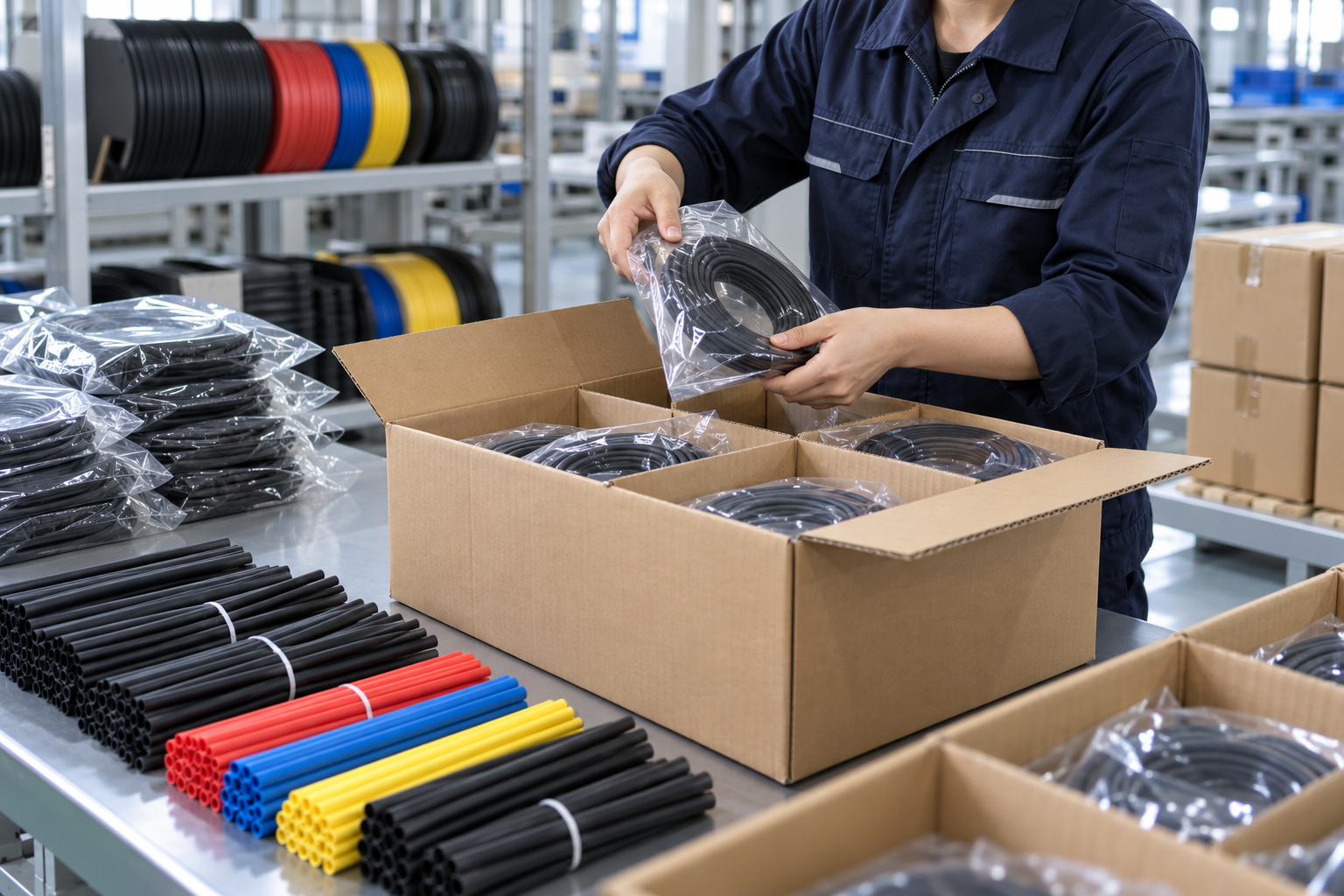 Illustrative heat shrink tubing packaging scene