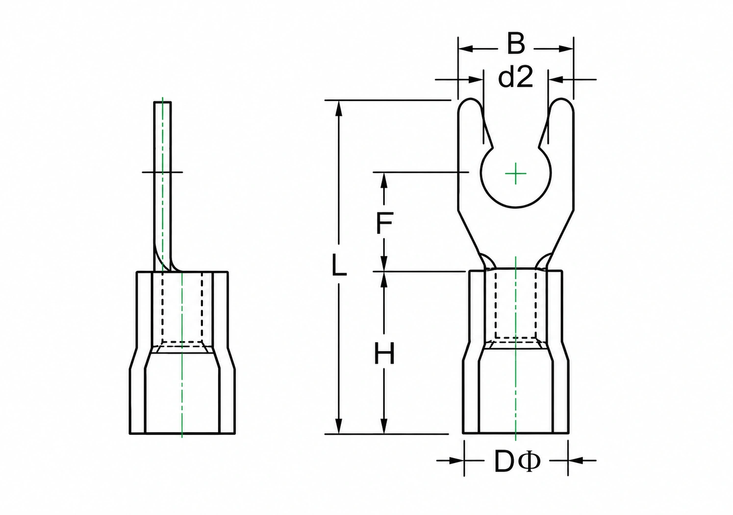 LSV fork terminal dimension drawing