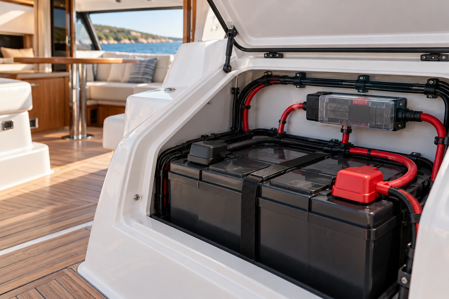 Protected marine DC battery compartment