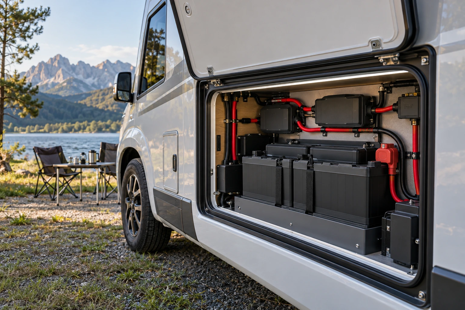 Protected battery installation in a recreational vehicle