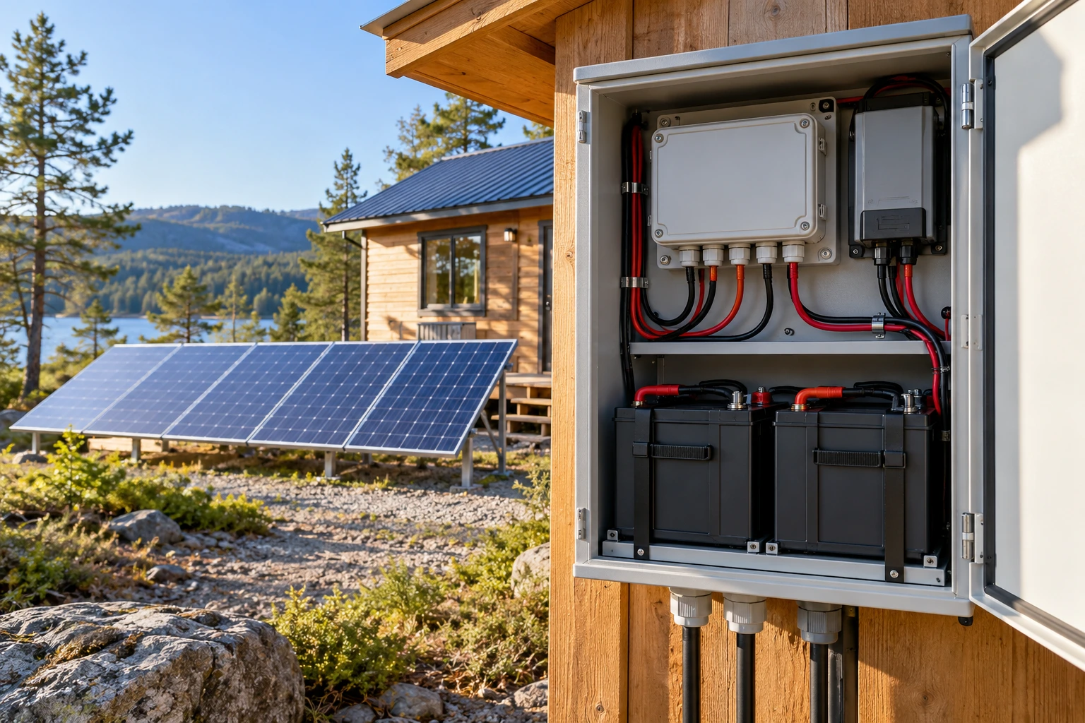 Off-grid solar battery power installation