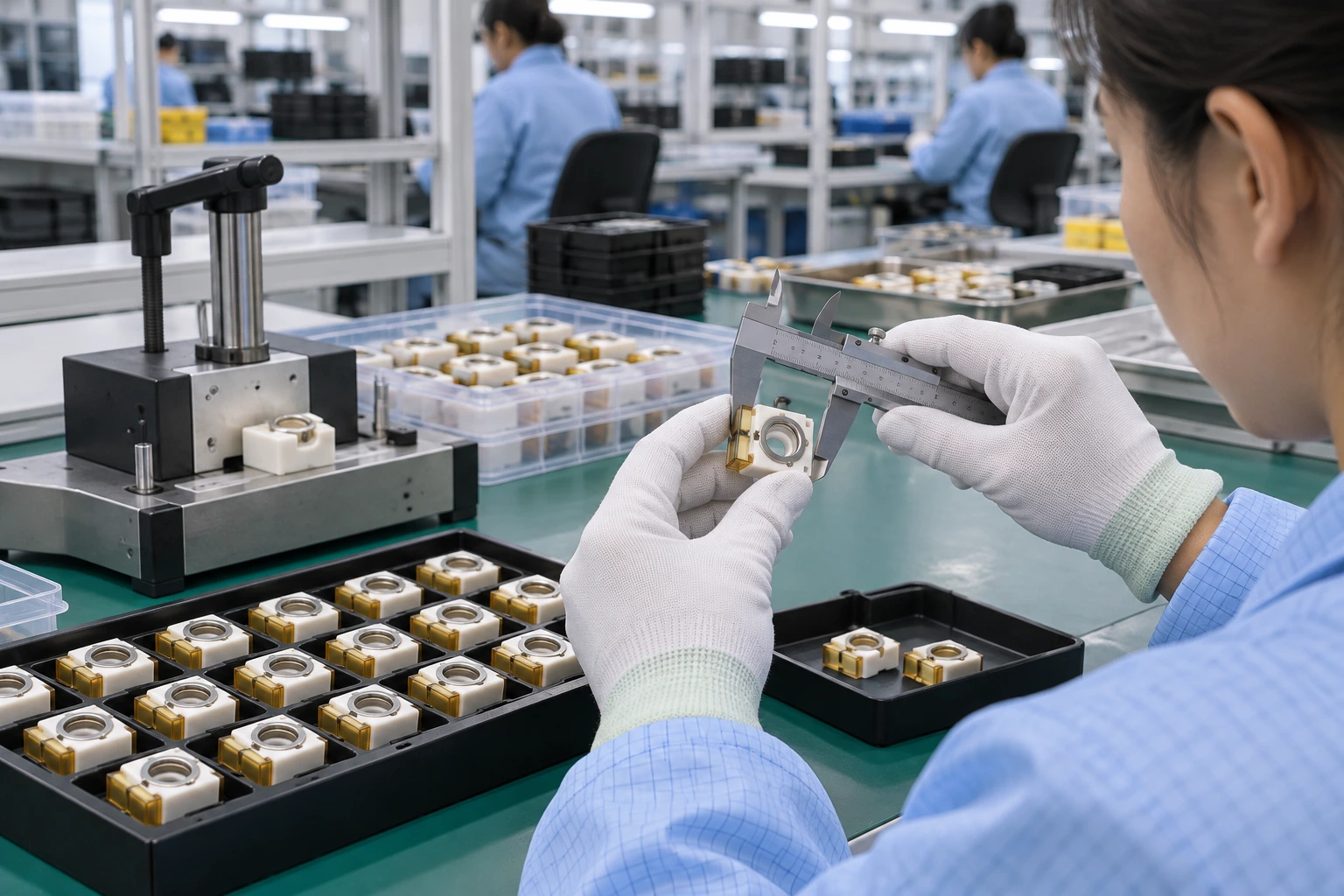 Illustrative ceramic battery fuse inspection workstation