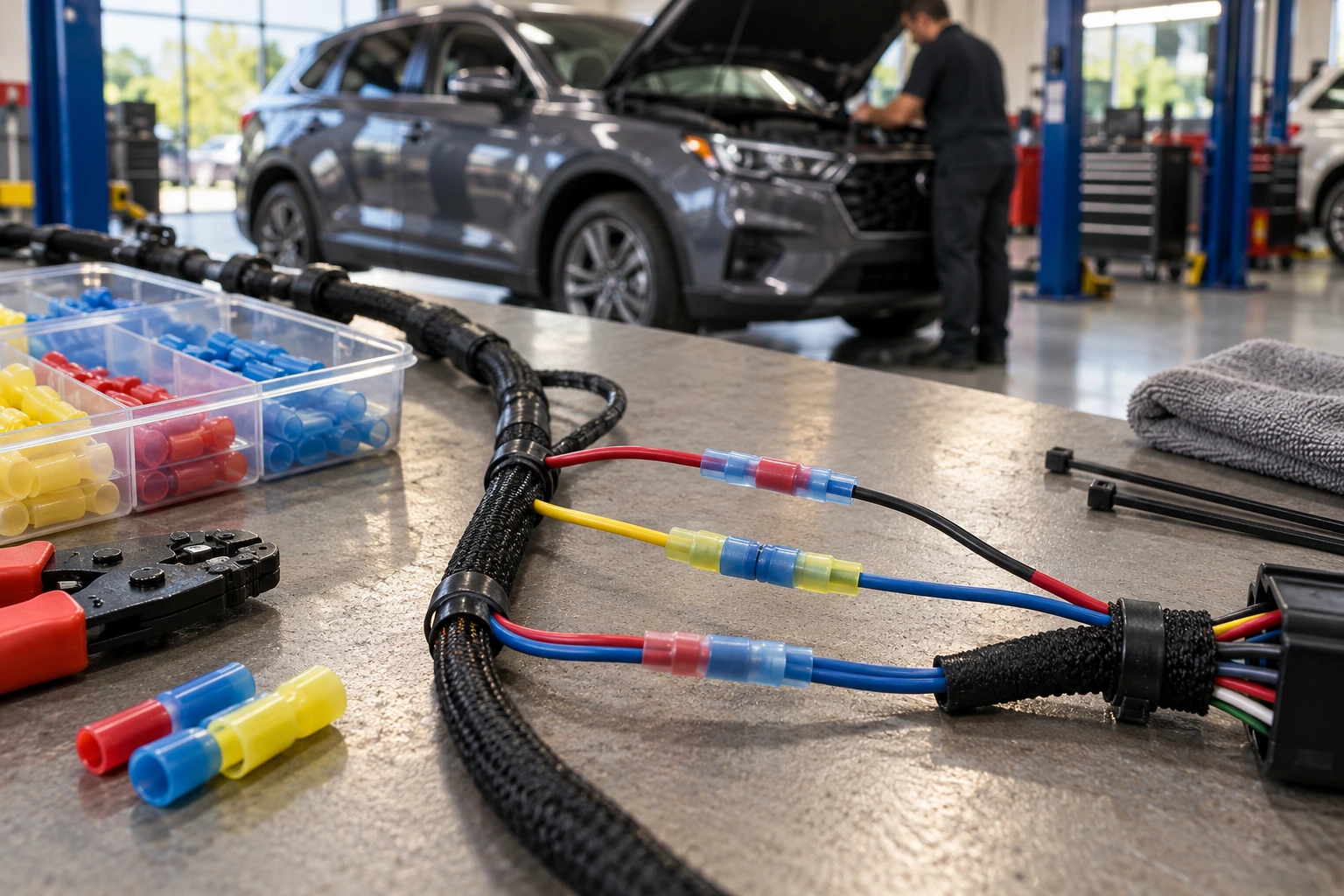 Automotive wiring harness assembly with insulated reducing splices