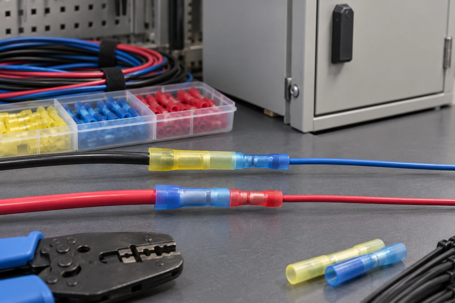 Industrial control harness preparation using insulated reducing splices