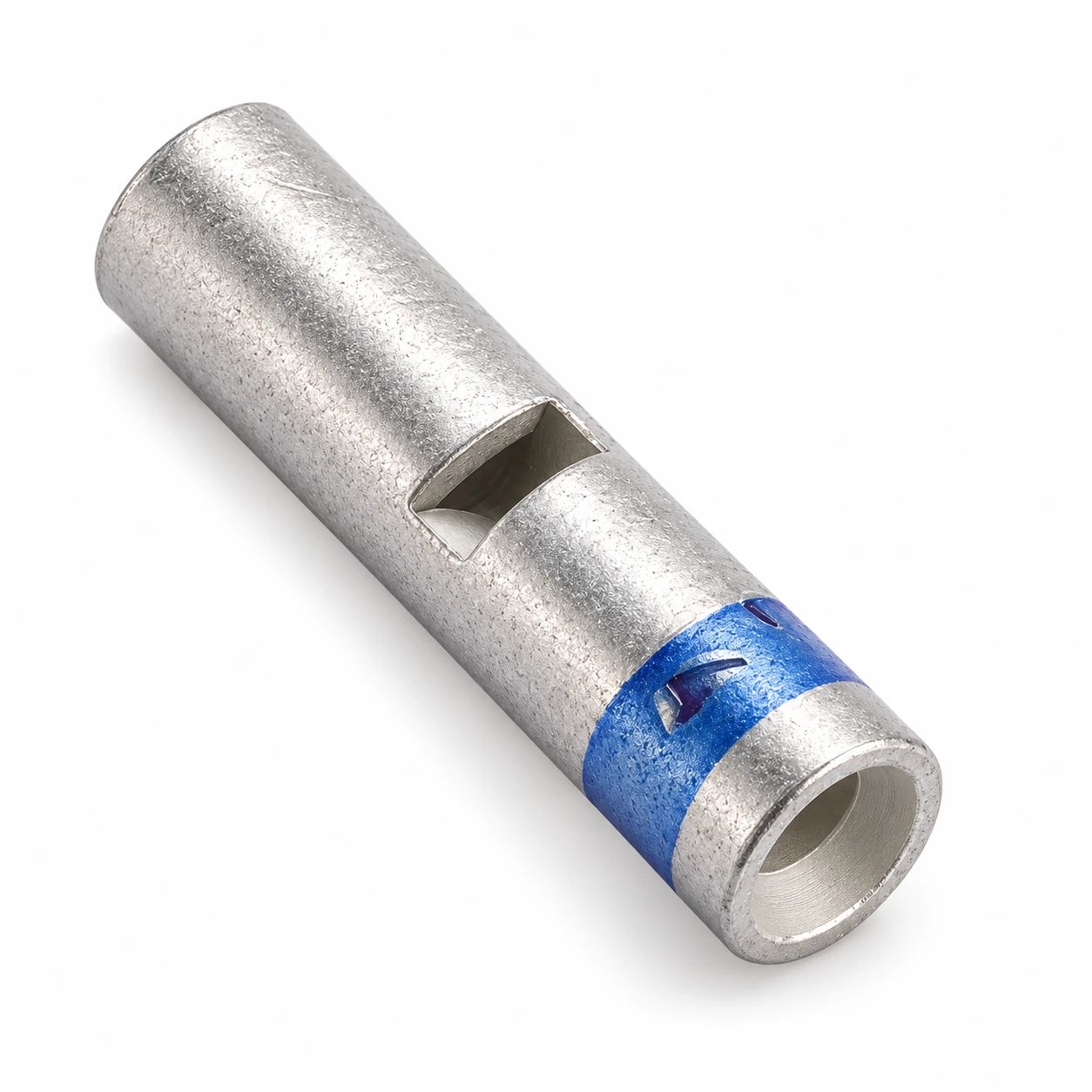 Non-insulated reducing butt splice for 16–14 to 12–10 AWG wires