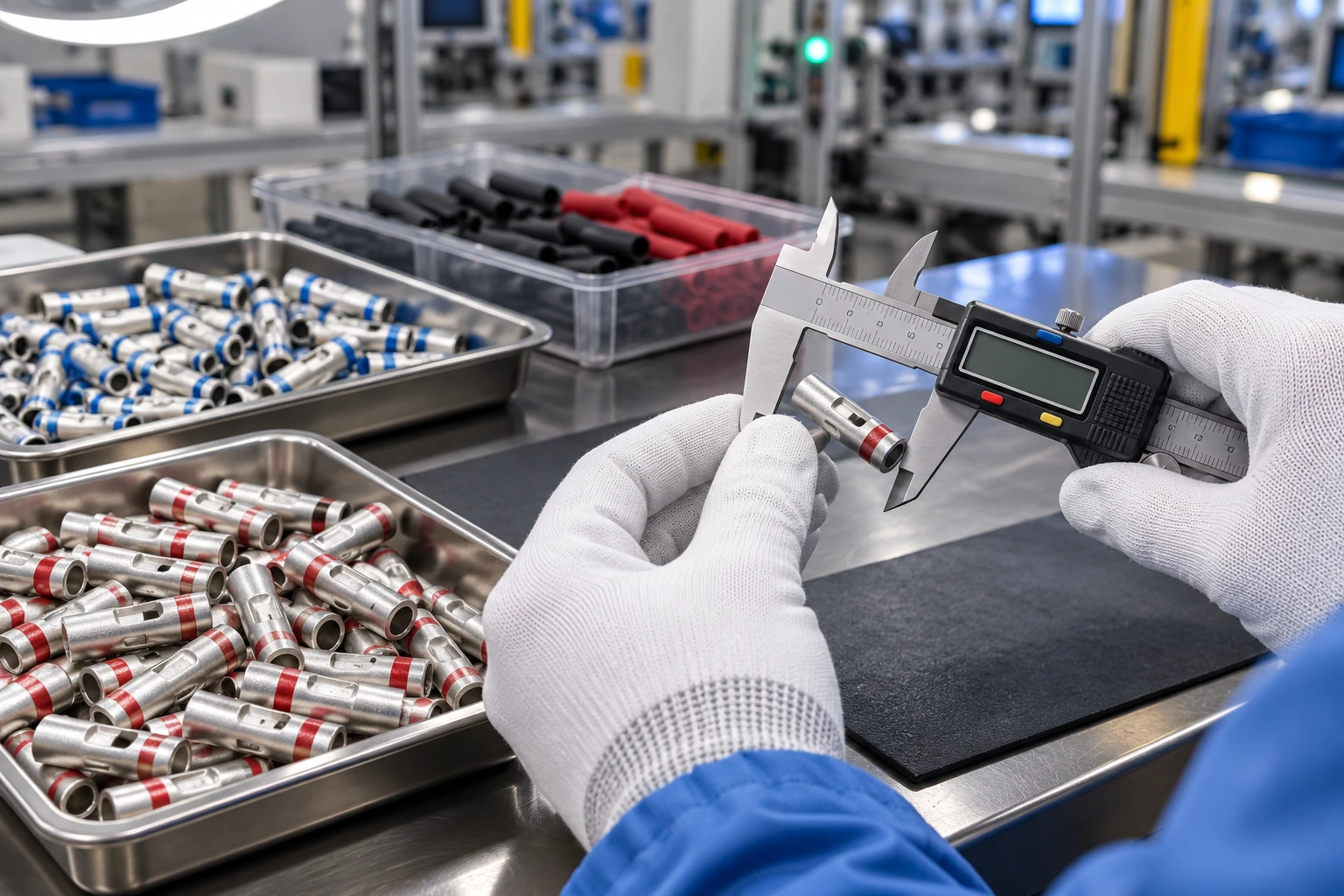 Illustrative reducing butt splice production and inspection workstation