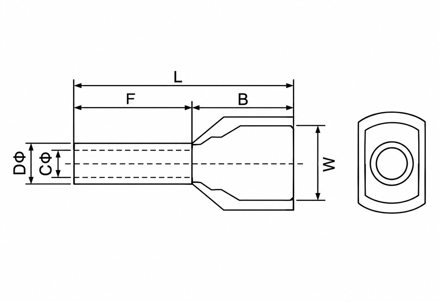 TE cord end terminal dimension drawing