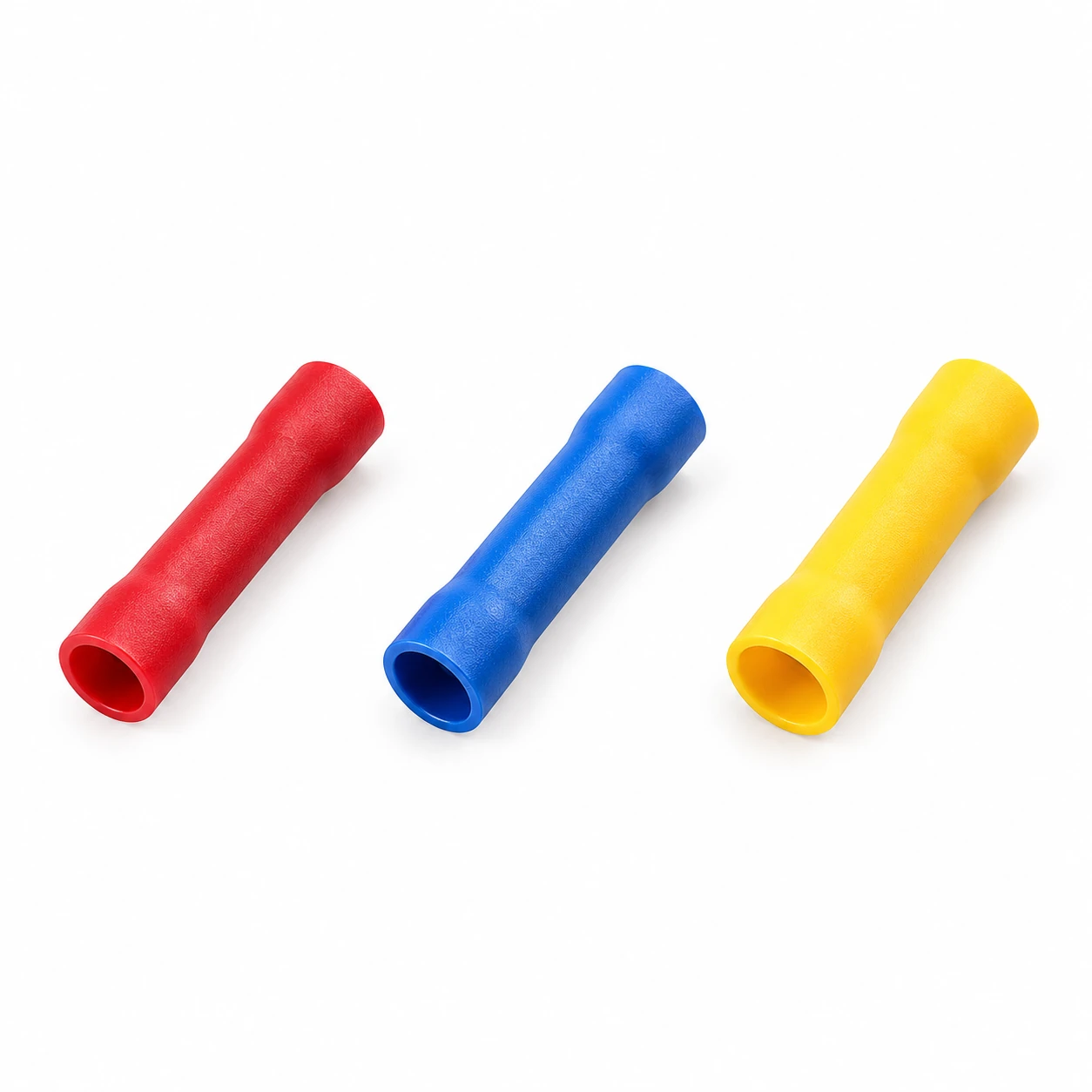 BV insulated butt connector in red, blue and yellow vinyl insulation, recreated from the original TONFUL catalogue photograph