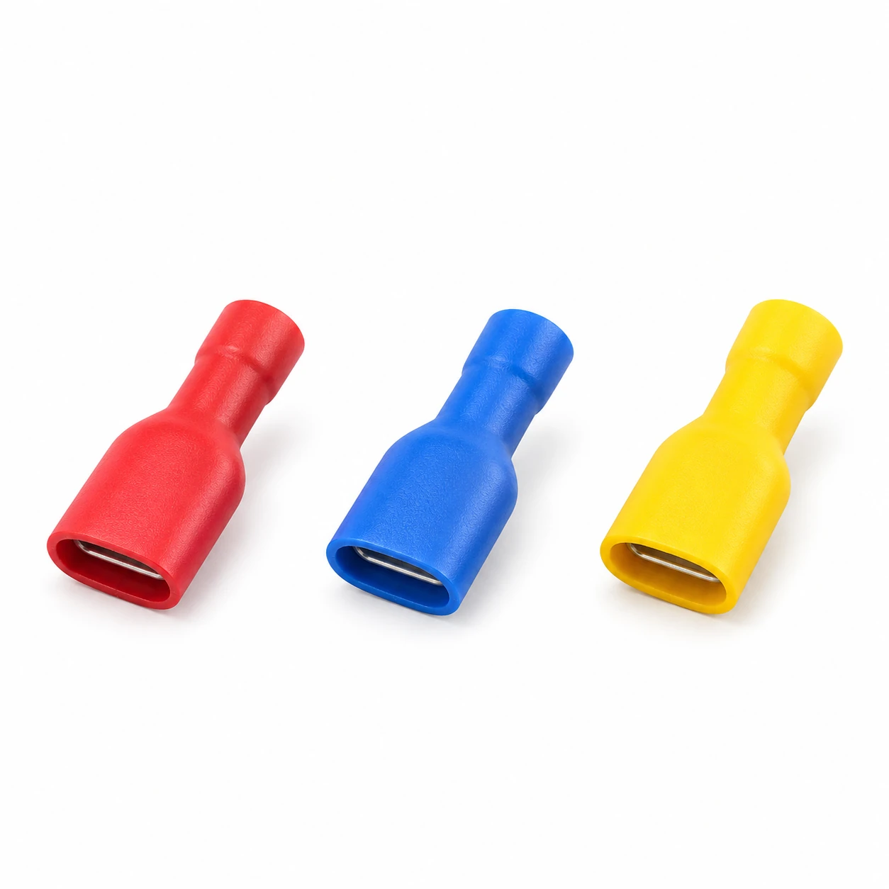 FDFD female fully-insulated terminal in red, blue and yellow vinyl insulation, recreated from the original TONFUL catalogue photograph
