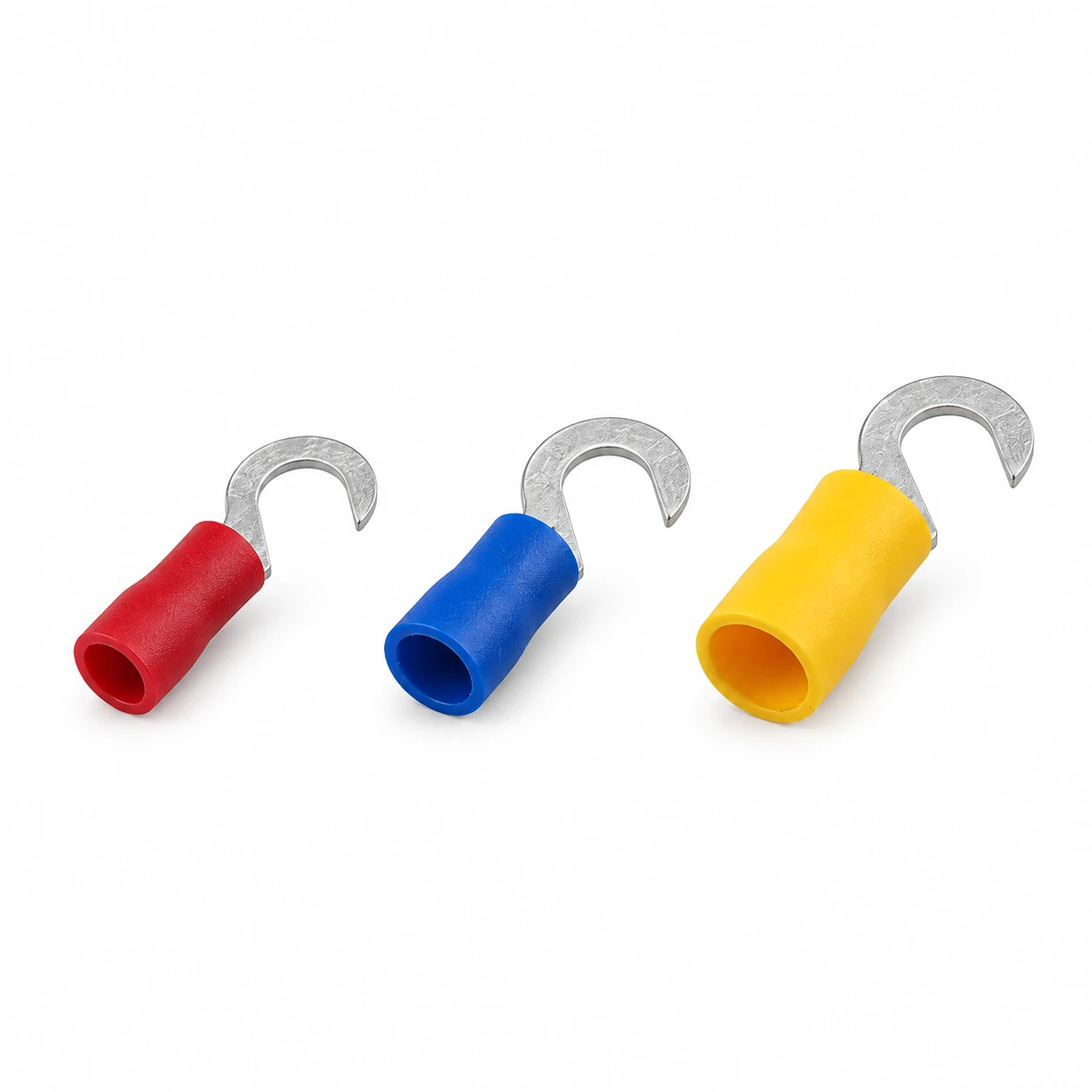 HV hook insulated terminal in red, blue and yellow vinyl insulation, recreated from the original TONFUL catalogue photograph