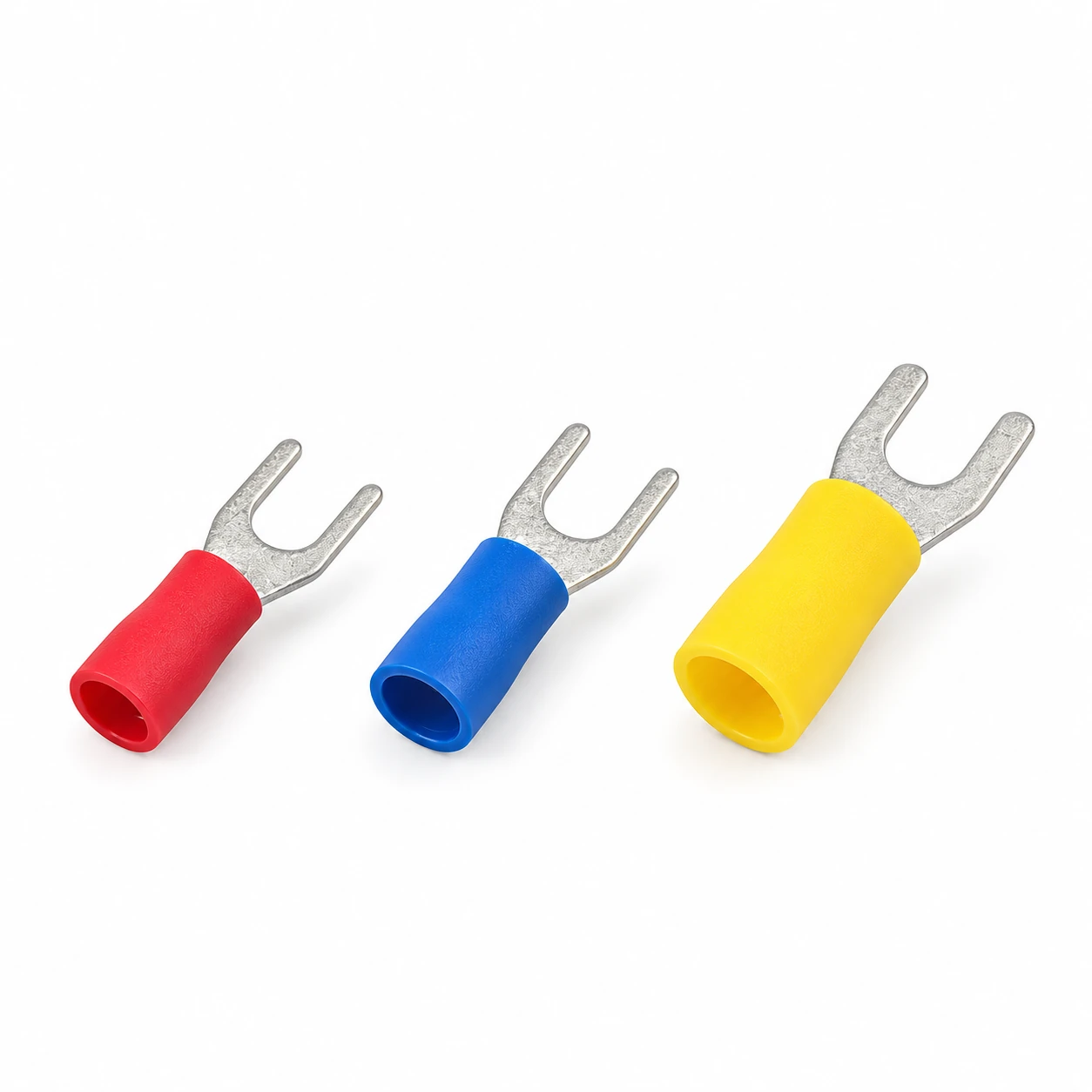 LSV locking fork insulated terminal in red, blue and yellow vinyl insulation, recreated from the original TONFUL catalogue photograph